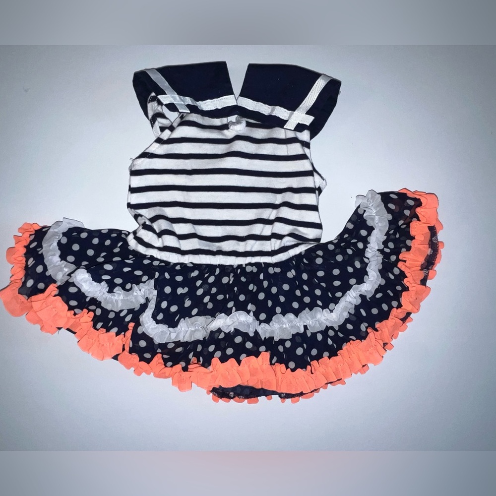 Baby  girl dresses Newborn 6/9 White/ Blue Stripes  Dress Orange.Young Land baby - Picture 2 of 4